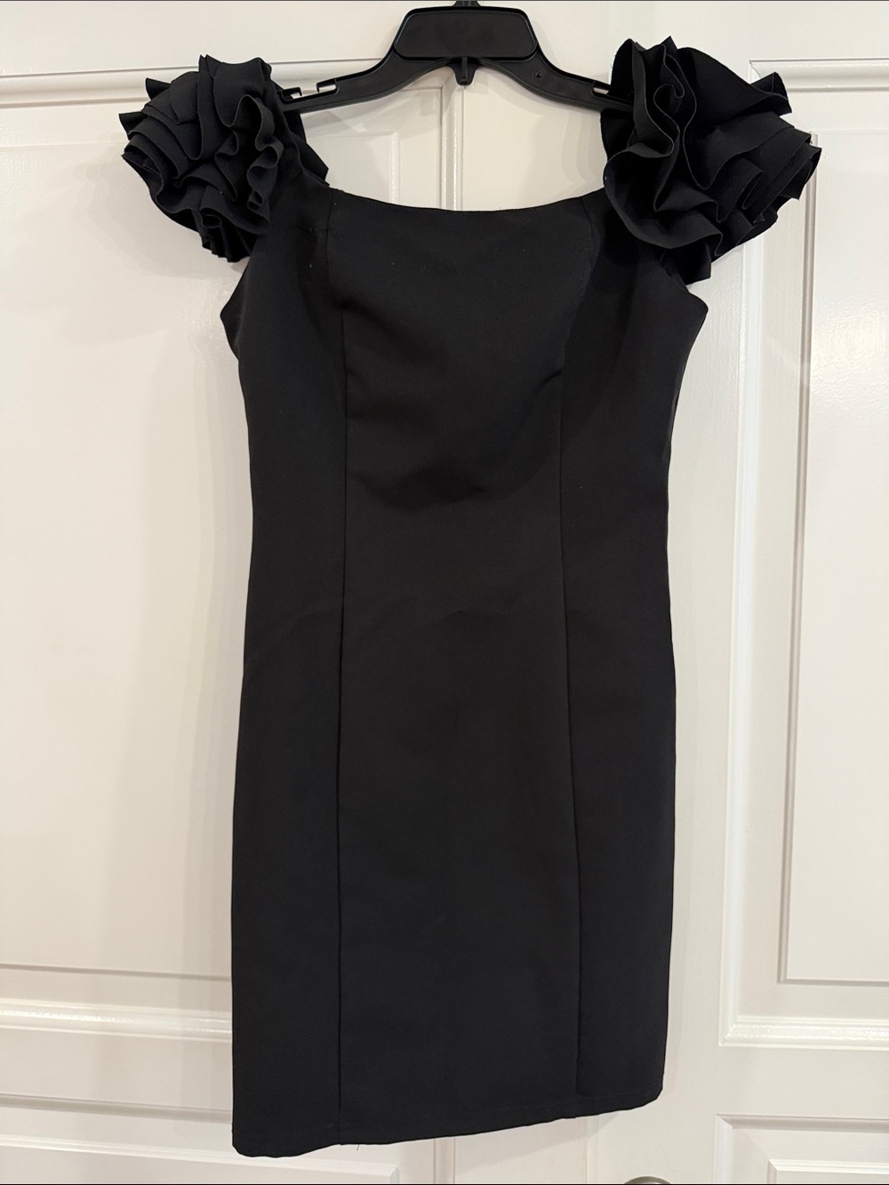 She + Sky Black Mini Dress with Ruffled Cap Sleeves